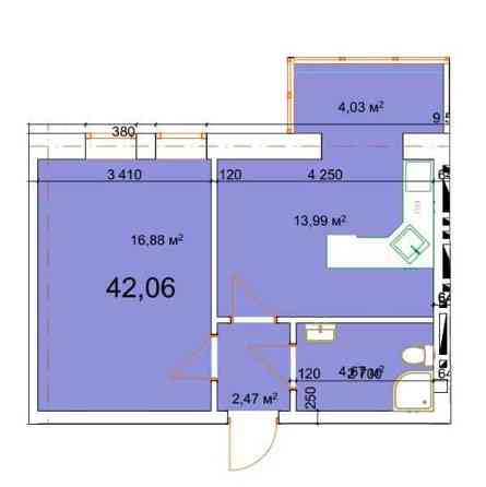 1 кім квартира,площа 42.06 м.кв по вул.Малицька(р-н Епіцентру) Калуш