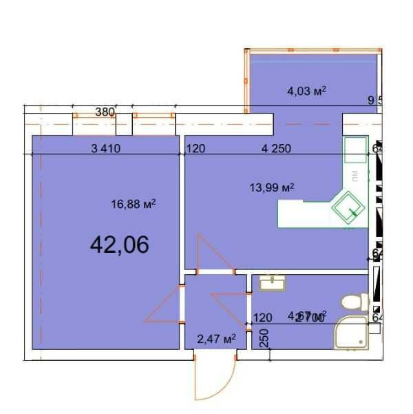 1 кім квартира,площа 42.06 м.кв по вул.Малицька(р-н Епіцентру) Калуш - зображення 1