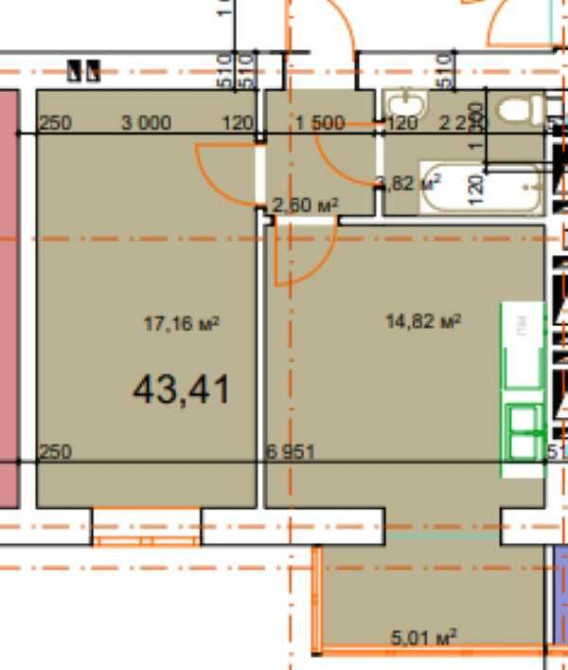 1 кім квартира , площа 43.41 м.кв, розтермінування на 36 місяців Калуш - изображение 1