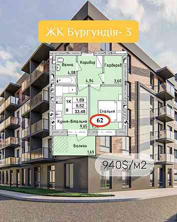 Топ ціна на 1к квартиру ЖК Бургундія-3 Ирпень