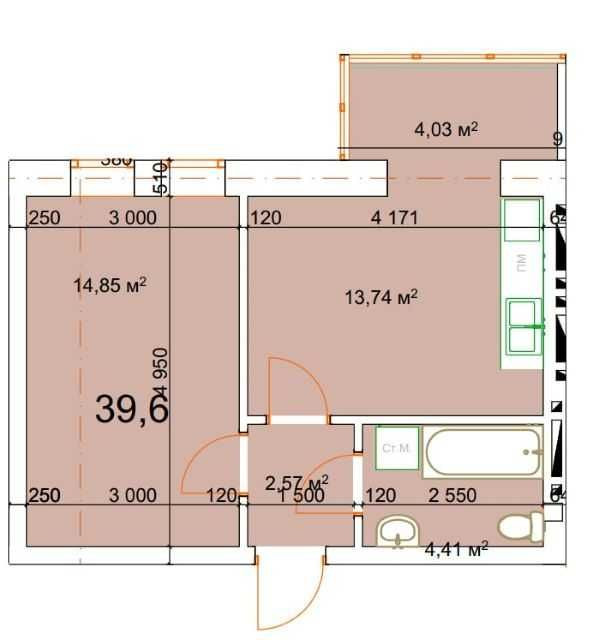 1 кім квартира,площа 39.6 м.кв по вул.Малицькій(р-н Епіцентру) Калуш - зображення 1