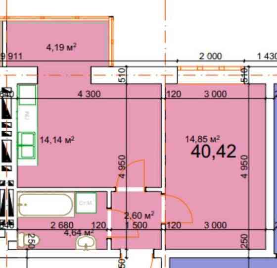 1 кім квартира , площа 40.42 м.кв по вул.Малицькій(р-н Епіцентру) Калуш