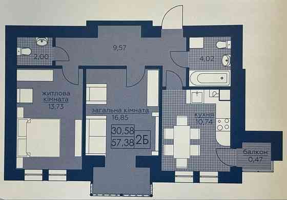 Двокімнатна з терасою в зданому будинку Буча