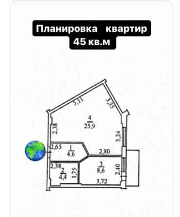 Однокомнатная квартира 44,6 кв.м в ЖК Континент, Люстдорфская дорога. Одесса