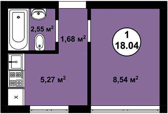 1-кім. квартира 18.2 кв.м | Роздільна | Новобудова | Без комісії Крюківщина