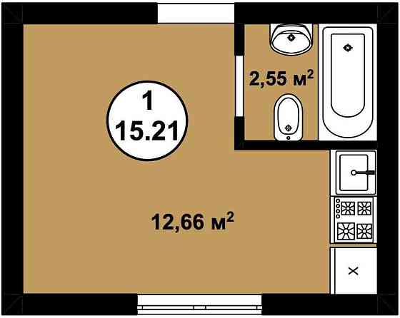 Смарт Квартира 15.2 кв.м | Новобудова | Закрита територія | Охорона Гатное
