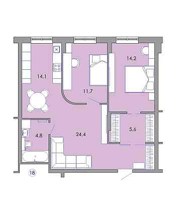 2-к. квартира з кухнею-студією у клубному будинку, район Дружба Тернопіль