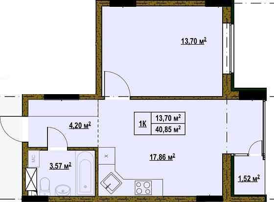 Простора 1к квартира в Києві з балконом Киев