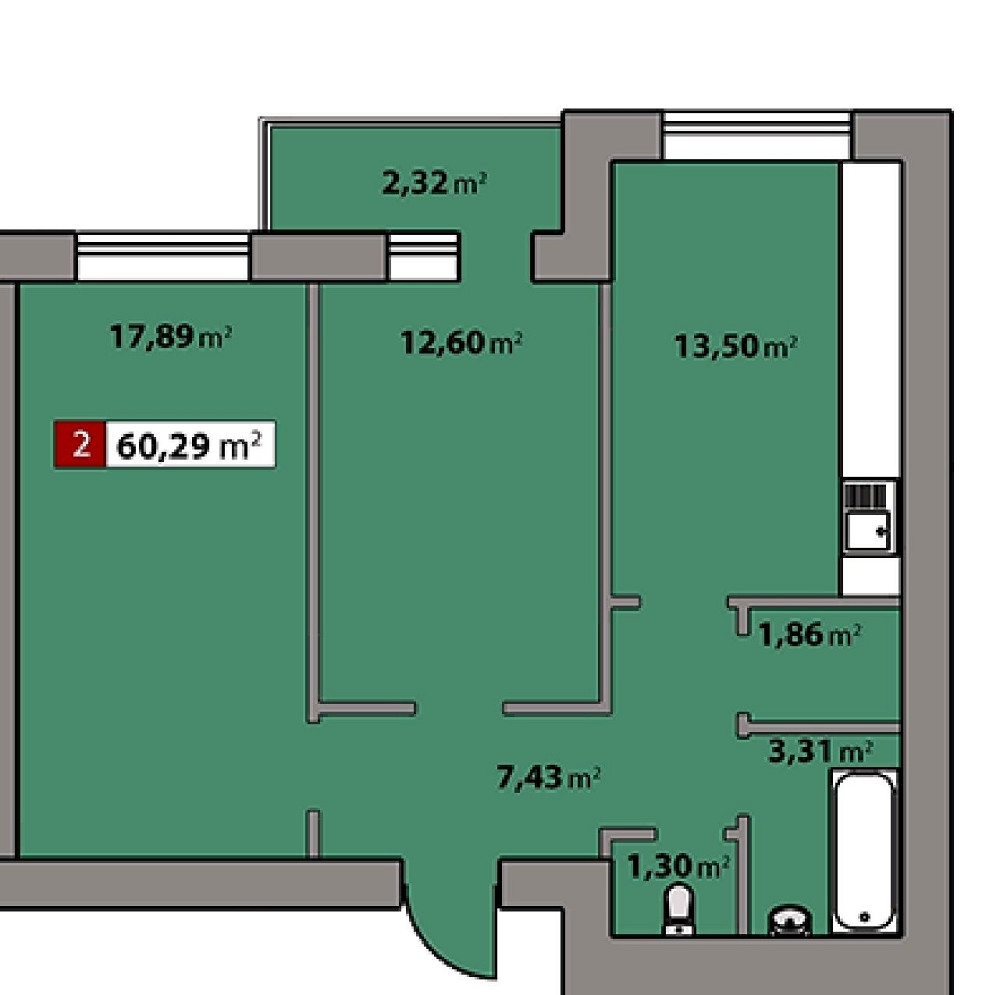 Продаж двокімнатної квартири в ЖК Парковий квартал, середній поверх Черкассы - изображение 1
