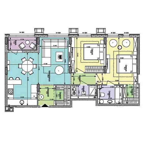 Євро-3 (двокімнатна + кухня-вітальня), 78 м², Файна Таун- будинок № 7 Киев