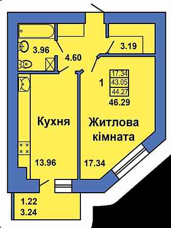 Продаж 1к. по вул. Весняна 9А  ПЕРЕУСТУПКА 46м2 5п найкраще планування Полтава