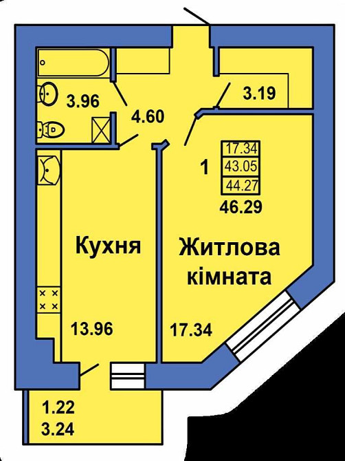 Продаж 1к. по вул. Весняна 9А  ПЕРЕУСТУПКА 46м2 5п найкраще планування Полтава - изображение 3
