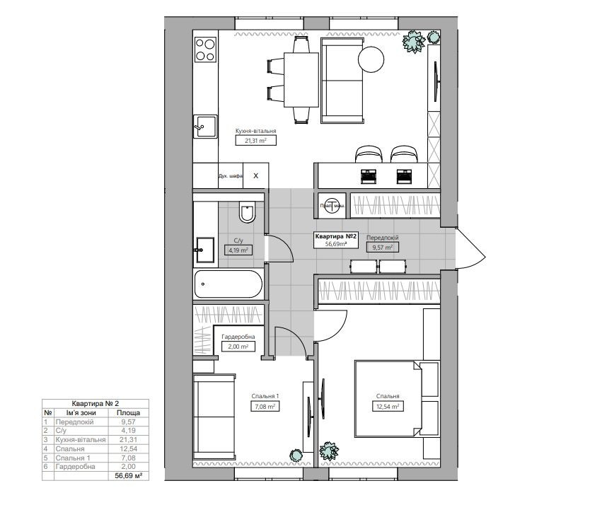 Апартаменти: 23 кв.м, 45.7 кв.м, 57кв.м Победа (Сумская обл.) - изображение 6