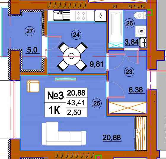 У збудованому будинку 1-на квартира (43,41 кв) в ЖК Комфорт-Сіті Калуш