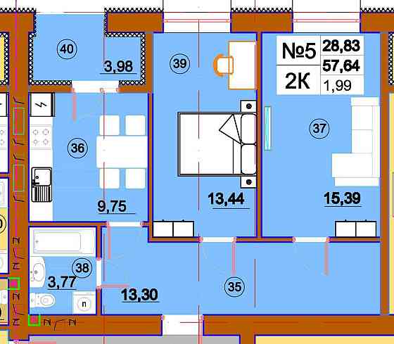 У збудованому будинку 1-на квартира (43,41 кв) в ЖК Комфорт-Сіті Калуш