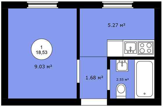 1-кім. роздільна 18.5м2 | Кухня Окремо | Газ | Центральні коммунікації Софиевская Борщаговка