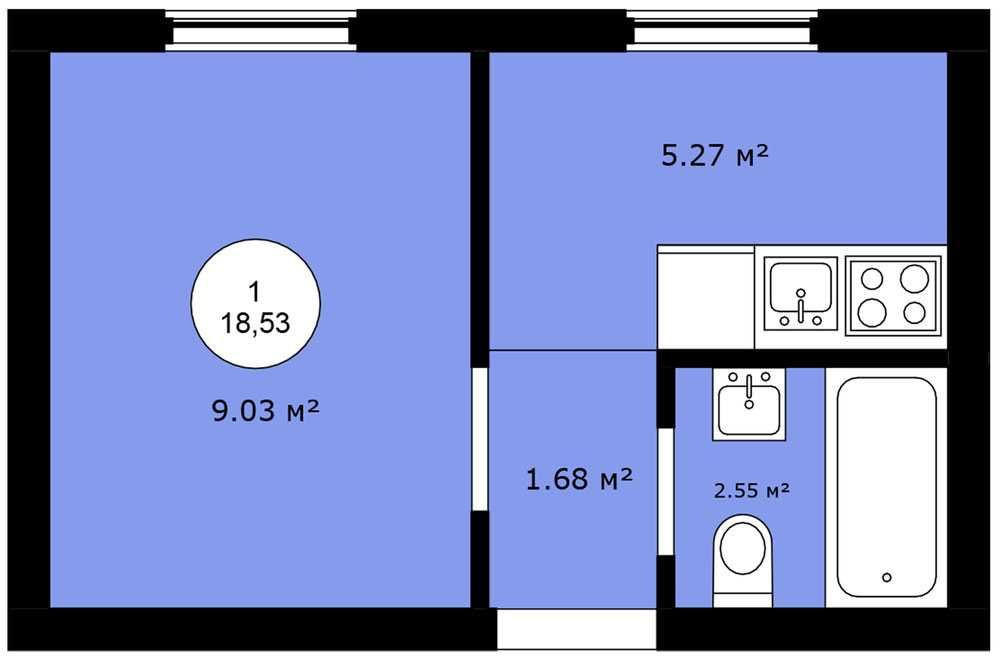 1-кім. роздільна 18.5м2 | Кухня Окремо | Газ | Центральні коммунікації Софиевская Борщаговка - изображение 2