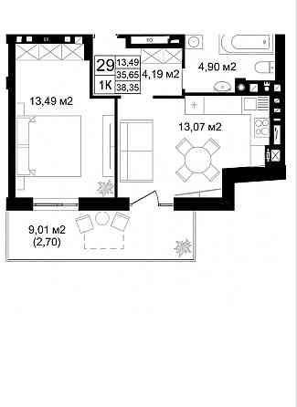 Продаж 1-но кімнатної квартири в ЖК "D2" вул. Дашкевича, 2 Львов