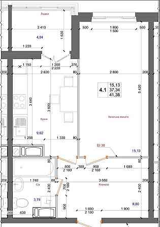 1 кімн квартира ЖК Атлант Коцюбинське 41.38 м2 готова Коцюбинське