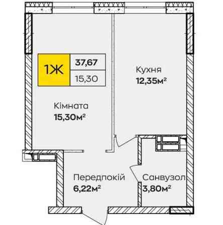 1-кімнатна квартира 37,67 м² у Синергія Київ – вигідна покупка Київ