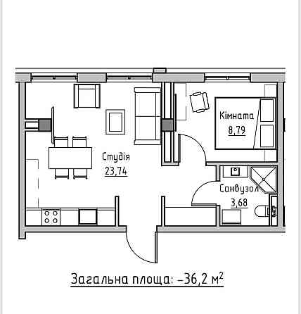 1 кімнатна квартира Вишневе Без комісії Вишневое