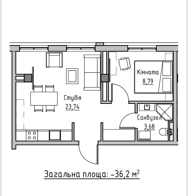 1 кімнатна квартира Вишневе Без комісії Вишневе - зображення 2