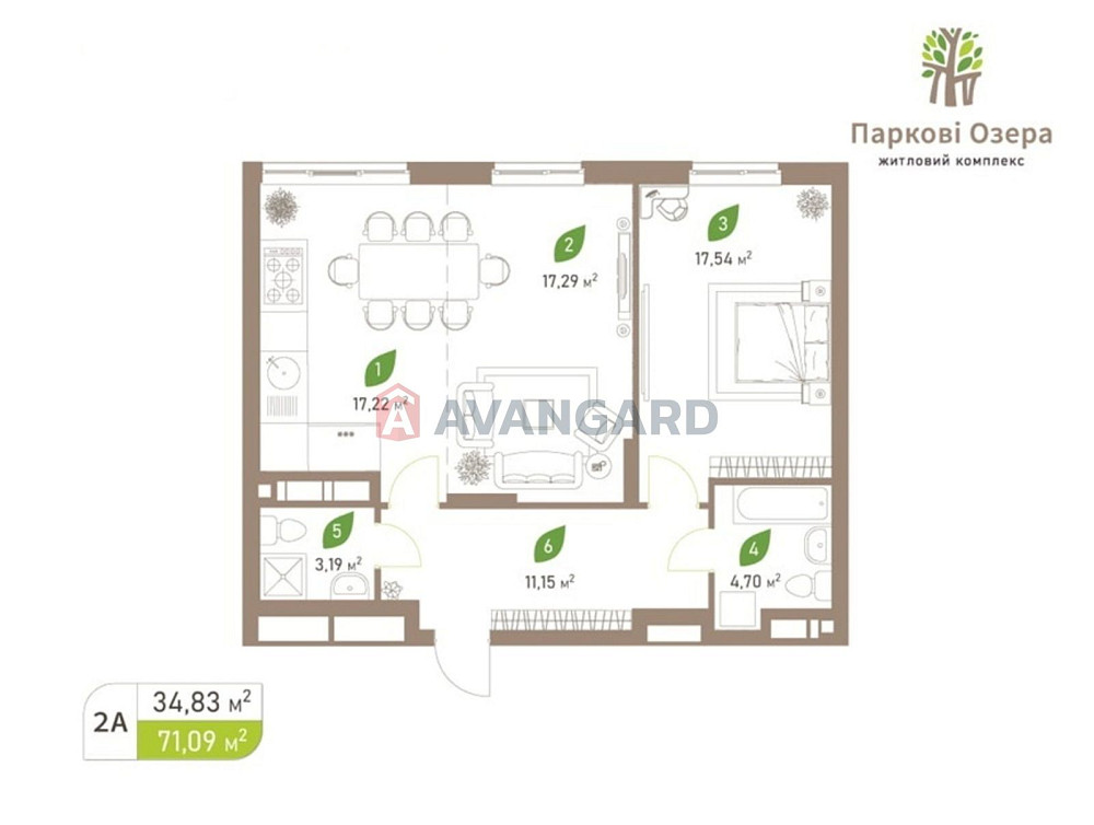 2 кім.кв. 71 м2 в ЖК Паркові Озера-2/Паркові Озера/Новий Автограф Киев - изображение 4
