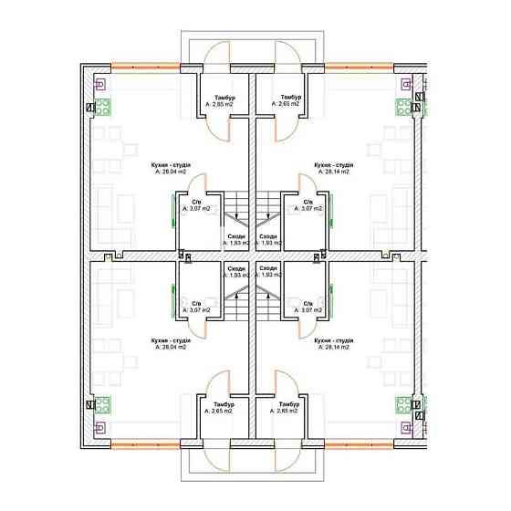 Дворівнева квартира 72м2 у клубному будинку з власним паркомісцем. Гатное