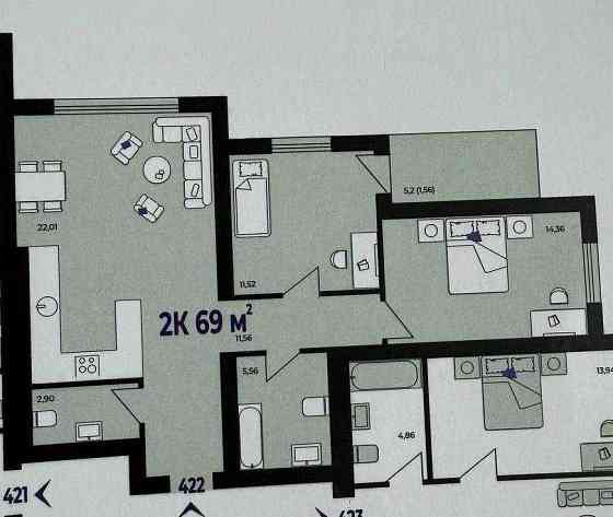 2 кім квартира ЖК Вавель , чудове планування та ціна всього 891 $ Вовчинець