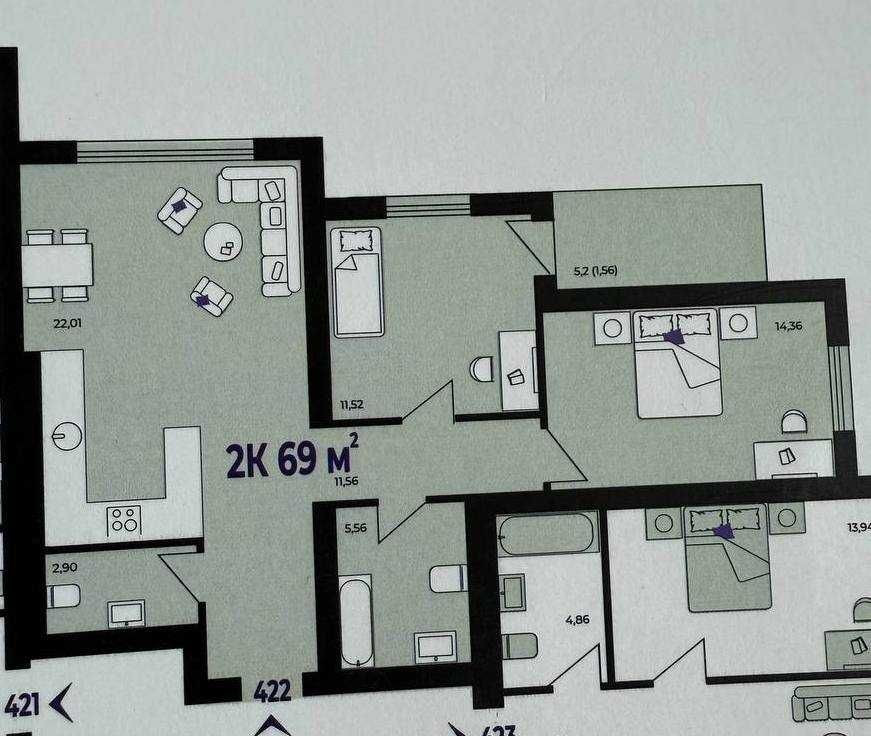 2 кім квартира ЖК Вавель , чудове планування та ціна всього 891 $ Вовчинець - зображення 3