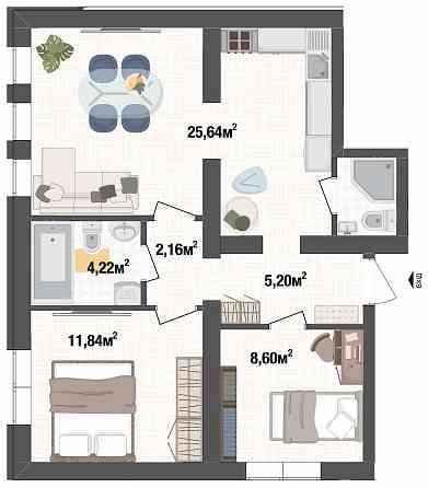 Двокімнатна квартира 60м². Віддалене придбання Киев