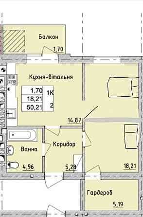 2-к квартира в Ірпені 50,21 м², з власним СХОВИЩЕМ! Ирпень