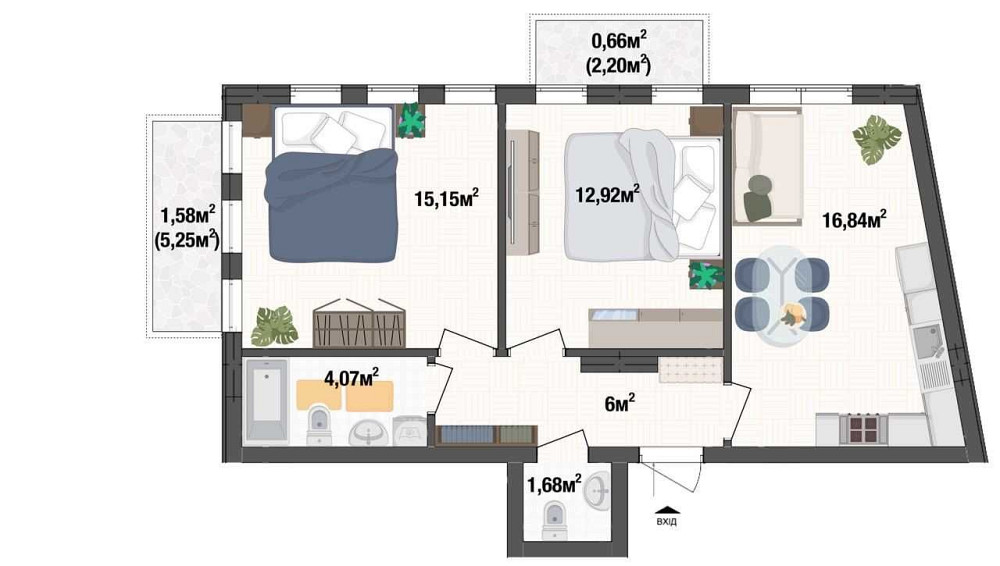 Двокімнатна квартира 58м². Віддалене придбання Киев - изображение 2