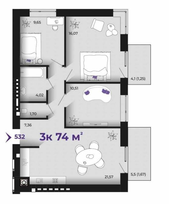 Простора 3к квартира з кухнею-студіо Івано-Франківськ - зображення 2