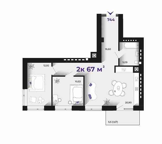 2к квартира 67 м.кв. в тихому районі Ивано-Франковск