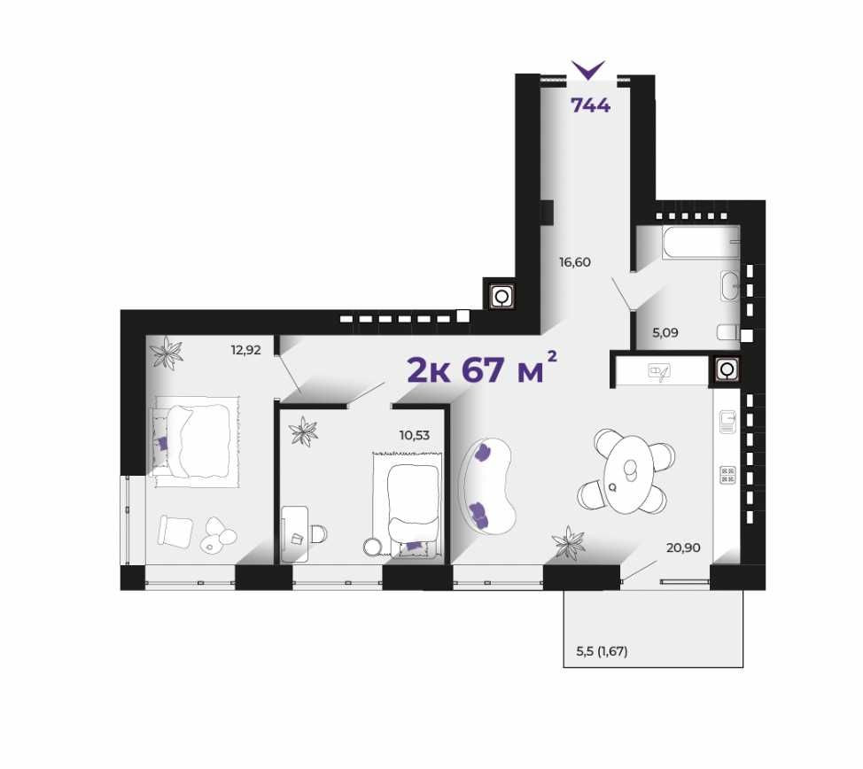 2к квартира 67 м.кв. в тихому районі Івано-Франківськ - зображення 1