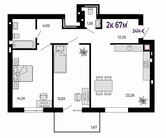 2к квартира 67м.кв. в малоповерховому ЖК Крихівці