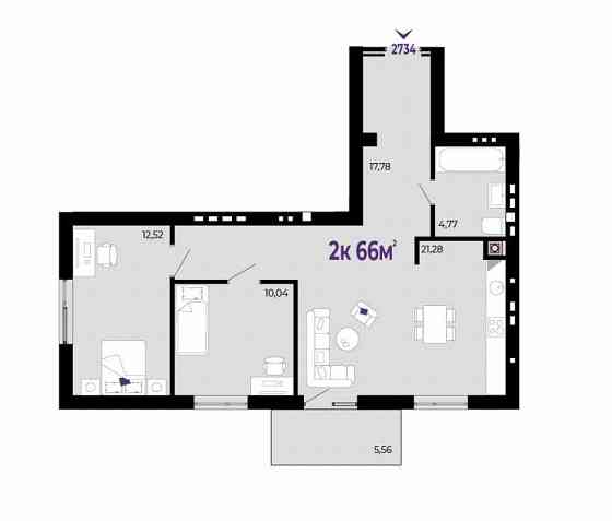 2к квартира 66 м.кв. з кухнею-студіо Крихівці