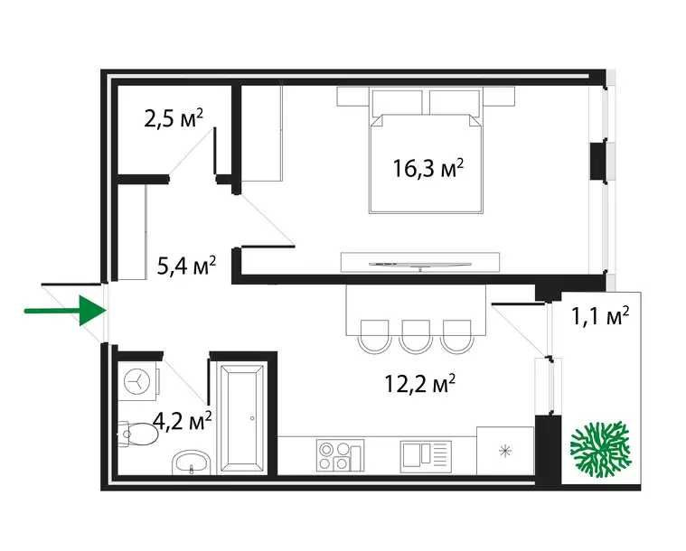 1-кімнатна квартира | GRAND HILLS | Ужгород, новобудова - GH 4.10 Ужгород - зображення 3