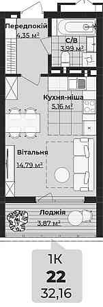 Квартира студія 32,16м2 Дубляни (Самбірський р-н)