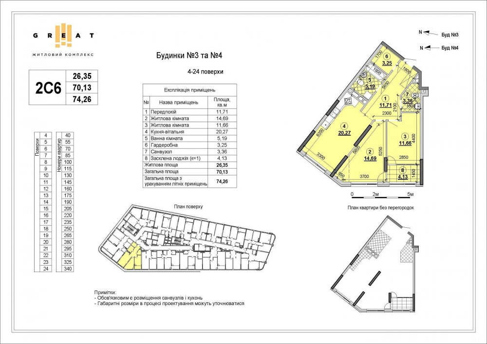 NEW! Видова 2-кімантан квартира з видом на дніпро! 75 м² ЖК Great Київ - зображення 2