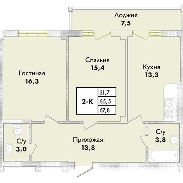 2-кімнатний простір для щастя 67,1м2. Дитячий садок та школа поруч Бурлача Балка - зображення 1