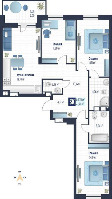 Продаж 3 кім. квартири VERO бічна вул. Стрийської 89.7 кв.м Сокольники - изображение 2