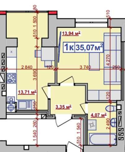1-к. квартира ЖК Парковий Маєток, 35.07 м2 Ивано-Франковск - изображение 8