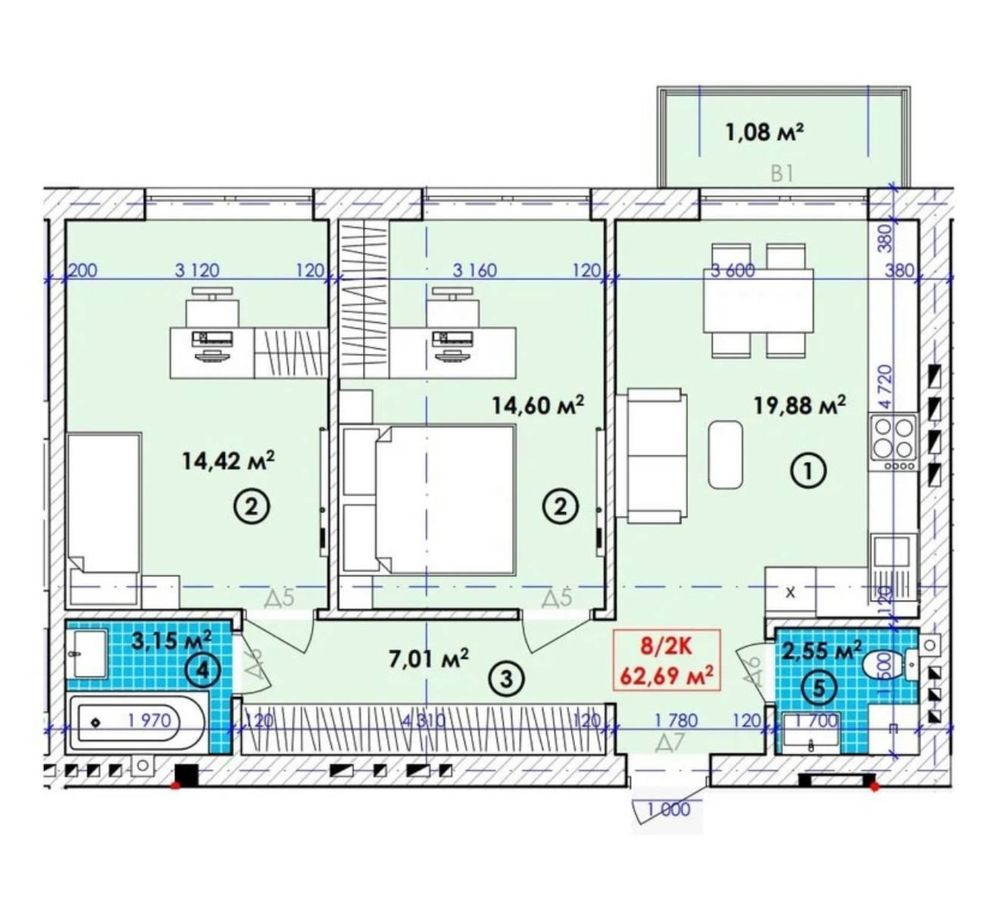 АКЦІЯ! 2 кім квартира, 62,69 м2, ВІДДІЛ ПРОДАЖУ, БОГОРОДЧАНИ Богородчани - зображення 2