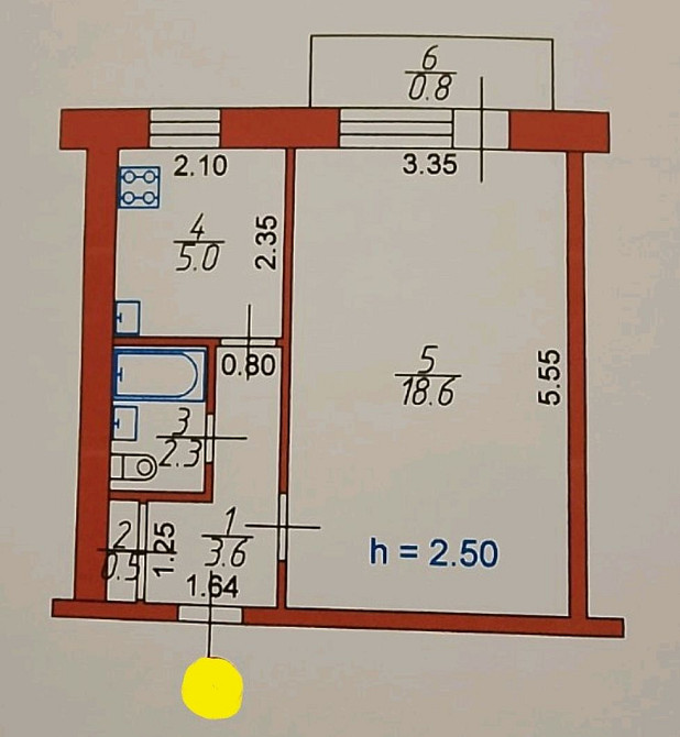 1к.Квартира вул. Даньшина 3/5ц, 31м2, житл.стан, пл вікна! 31000уо Луцк - изображение 3