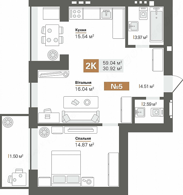 Квартира від ЖК Park Residence 2 черга Двокімнатна 59 м.кв Софиевская Борщаговка - изображение 3