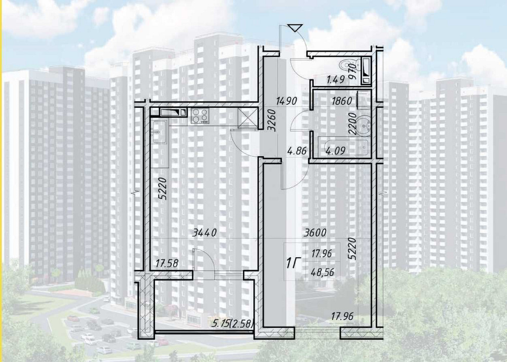 Євро-2- ка в ЖК Деснянський. Площа 48, 5 кв м. Електротехнічна, 43 Киев - изображение 2