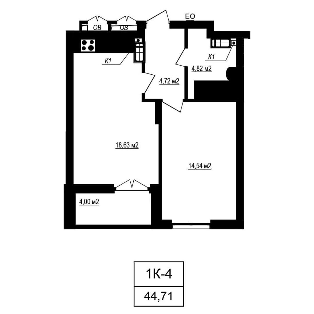 1-кімнатна квартира в 2 секції ЖК "Щасливий Grand". 44.71 м2 Софіївська Борщагівка - зображення 8