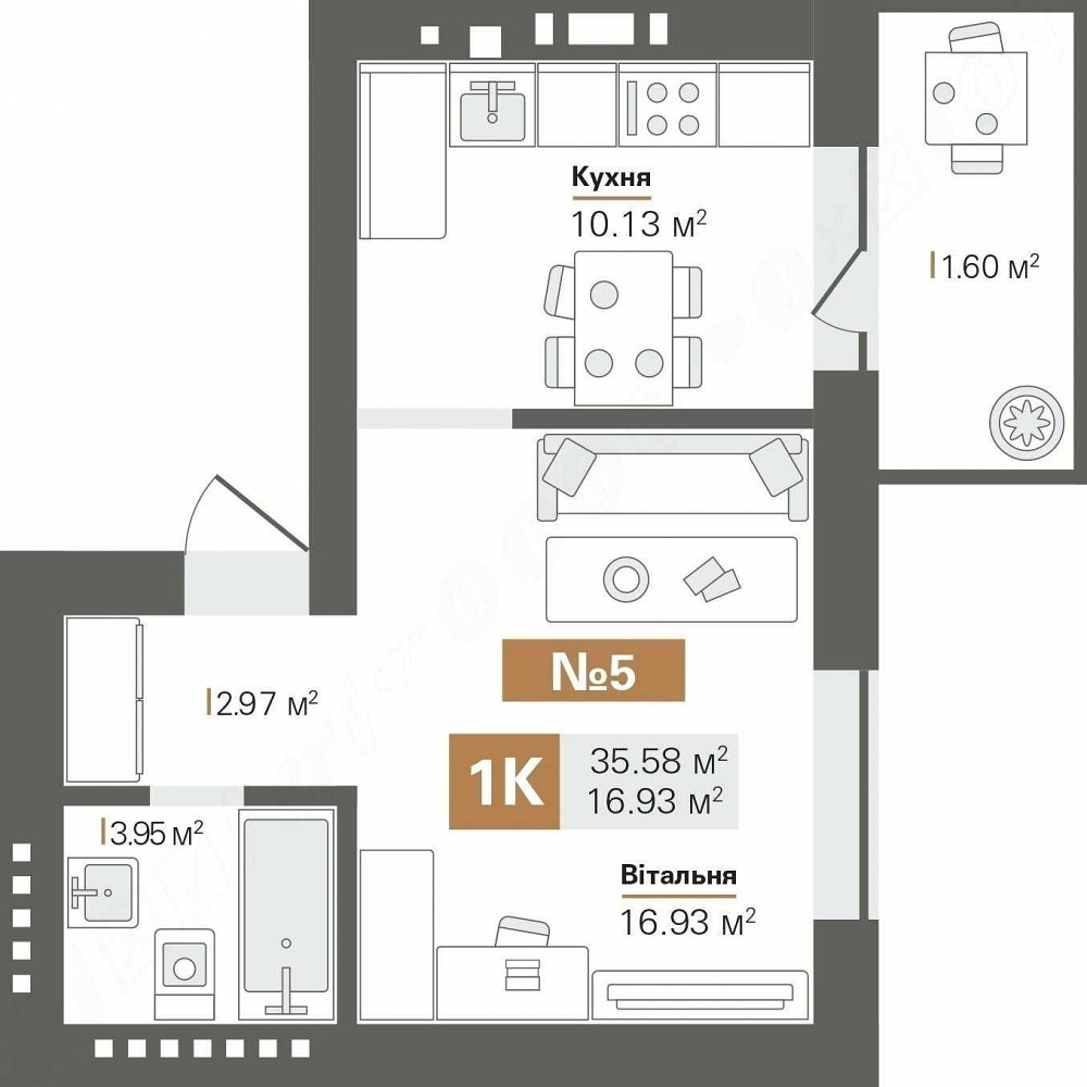 Квартира від ЖК "Park Residence" 2 черга Однокімнатна 36 м2 Софіївська Борщагівка - зображення 3